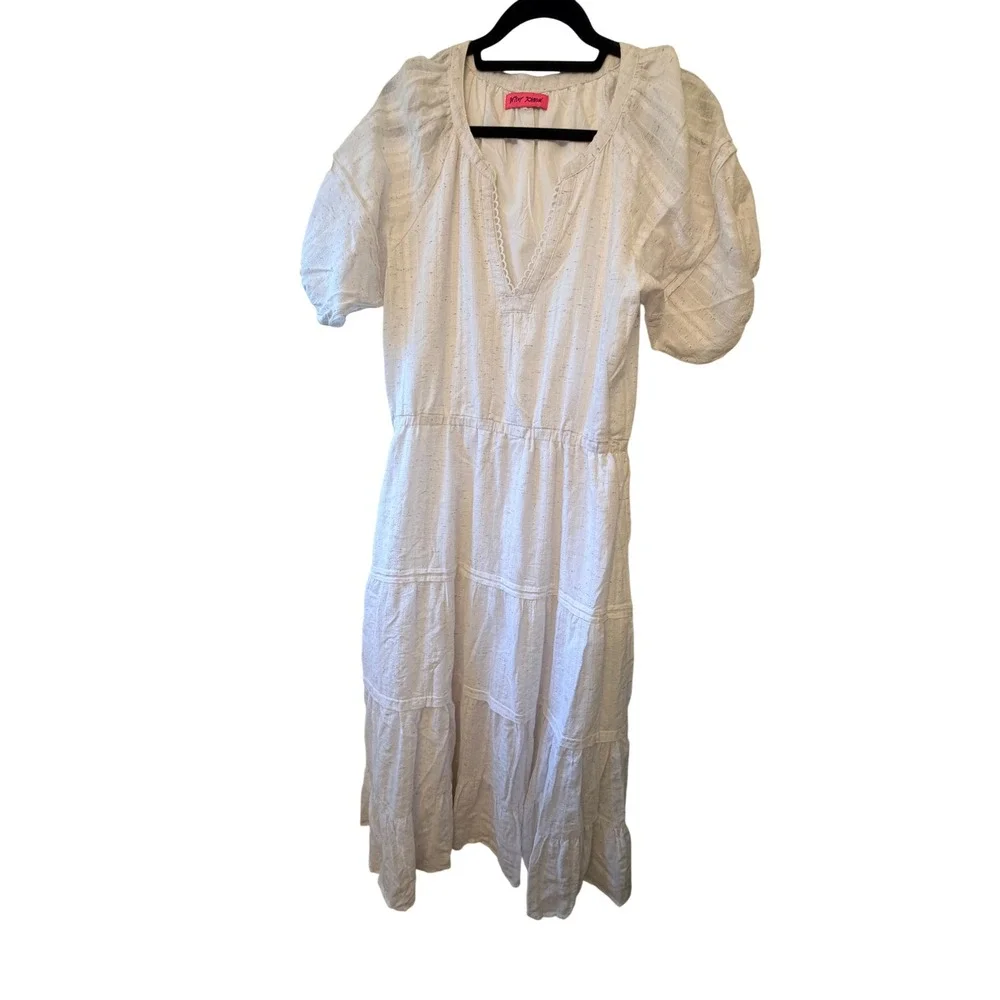 Betsey Johnson Maxi Dress White EUCTiered Puff Sleeve Boho Cottagecore